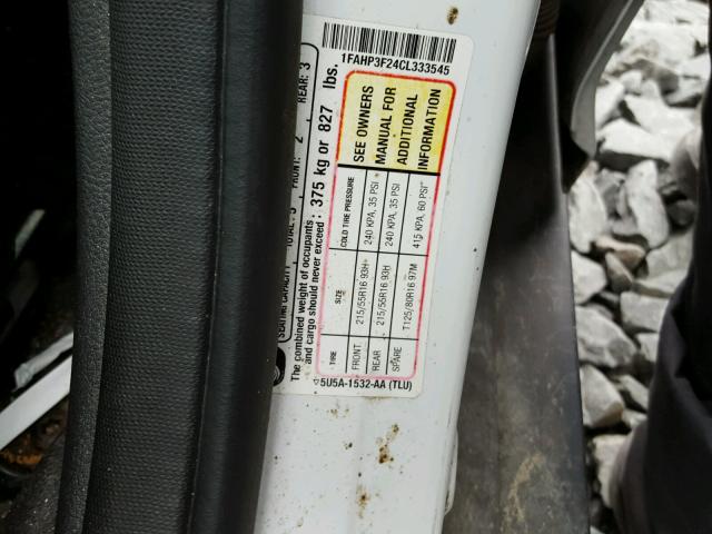 1FAHP3F24CL333545 - 2012 FORD FOCUS SE WHITE photo 10