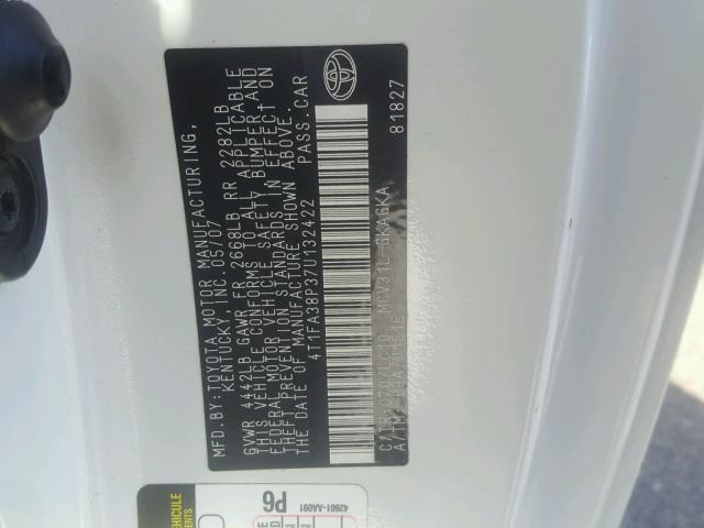 4T1FA38P37U132422 - 2007 TOYOTA CAMRY SOLA Ağ foto 10