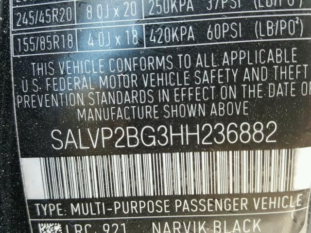 SALVP2BG3HH236882 - 2017 LAND ROVER RANGE ROVE BLACK photo 10