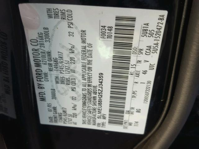 5LMEU88H25ZJ34359 - 2005 LINCOLN AVIATOR 黑色 照片 10