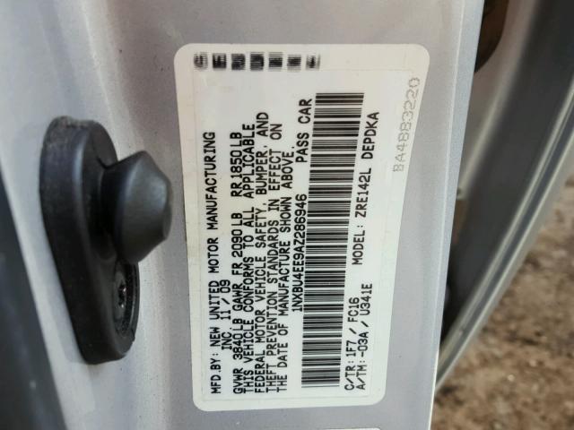 1NXBU4EE9AZ286946 - 2010 TOYOTA COROLLA BA SILVER photo 10