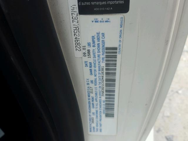 3VWCB21CX2M418381 - 2002 VOLKSWAGEN NEW BEETLE თეთრი ფოტო 10