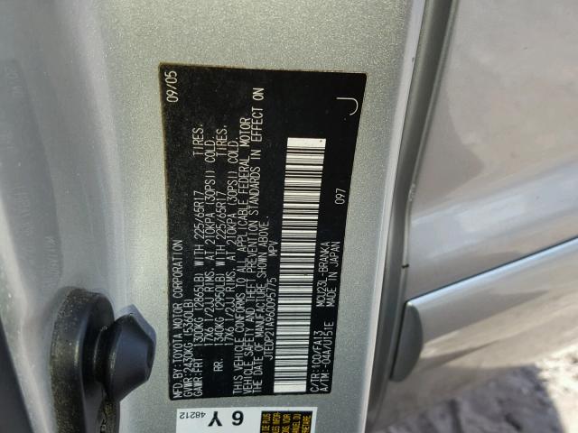 JTEDP21A960095775 - 2006 TOYOTA HIGHLANDER SILVER photo 10