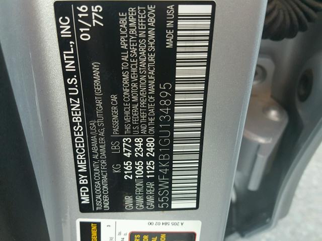 55SWF4KB1GU134895 - 2016 MERCEDES-BENZ C 300 4MAT SILVER photo 10