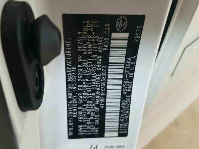 4T1BF1FK7GU583073 - 2016 TOYOTA CAMRY LE თეთრი ფოტო 10