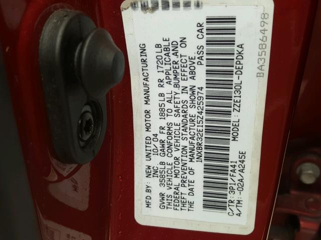 1NXBR32E15Z425974 - 2005 TOYOTA COROLLA CE RED photo 10