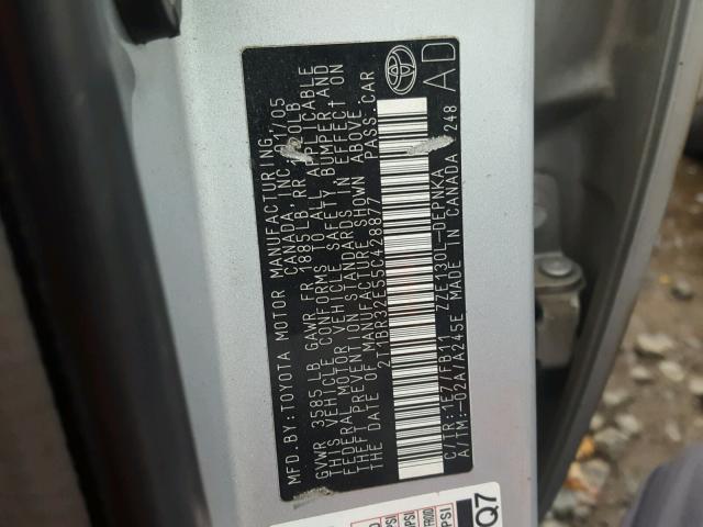 2T1BR32E55C428877 - 2005 TOYOTA COROLLA CE GRAY photo 10