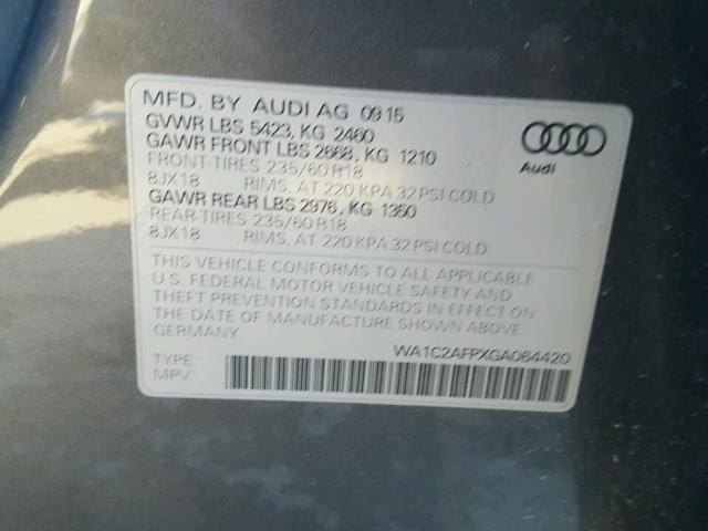 WA1C2AFPXGA064420 - 2016 AUDI Q5 PREMIUM SILVER photo 10