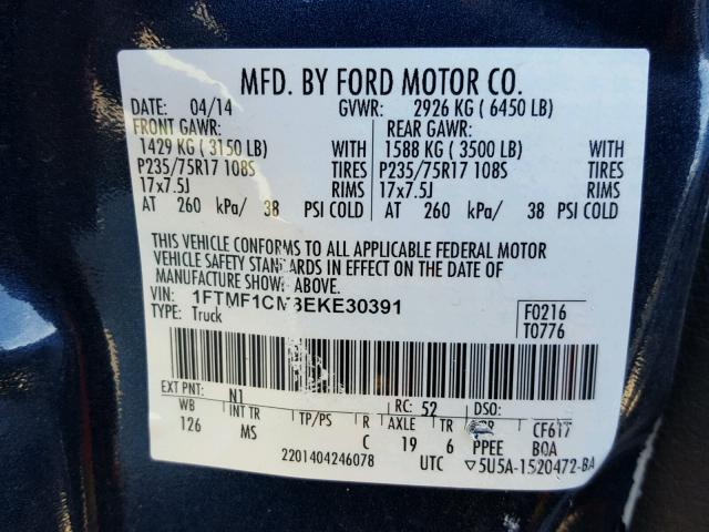 1FTMF1CM8EKE30391 - 2014 FORD F150 BLUE photo 10