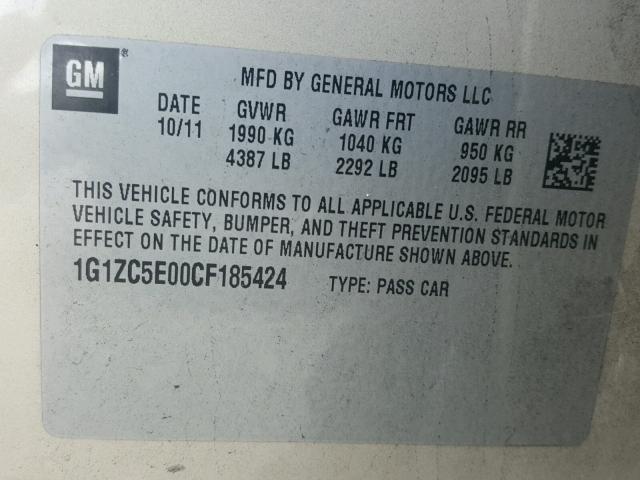1G1ZC5E00CF185424 - 2012 CHEVROLET MALIBU 1LT 棕色 照片 10