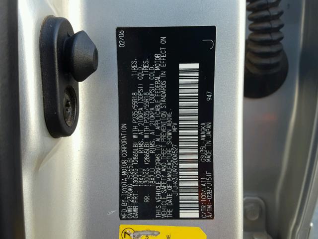 JTJHK31U972004527 - 2007 LEXUS RX 350 SILVER photo 10