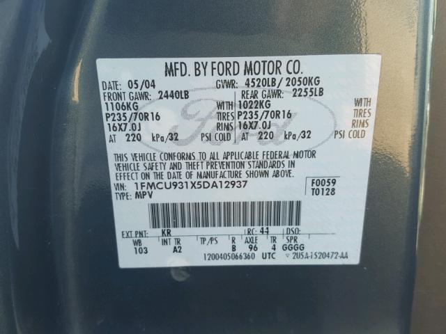 1FMCU931X5DA12937 - 2005 FORD ESCAPE XLT BLUE photo 10