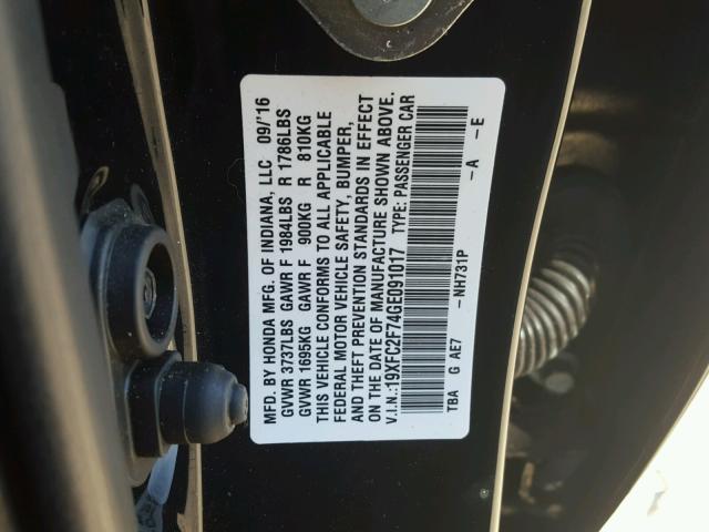 19XFC2F74GE091017 - 2016 HONDA CIVIC EX BLACK photo 10