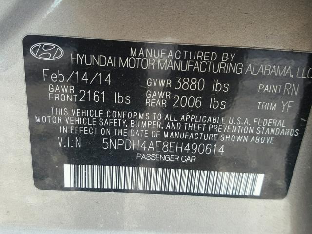 5NPDH4AE8EH490614 - 2014 HYUNDAI ELANTRA SE BROWN photo 10