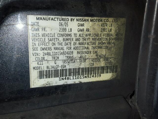 1N4BL11D15N924339 - 2005 NISSAN ALTIMA SE BEIGE photo 10