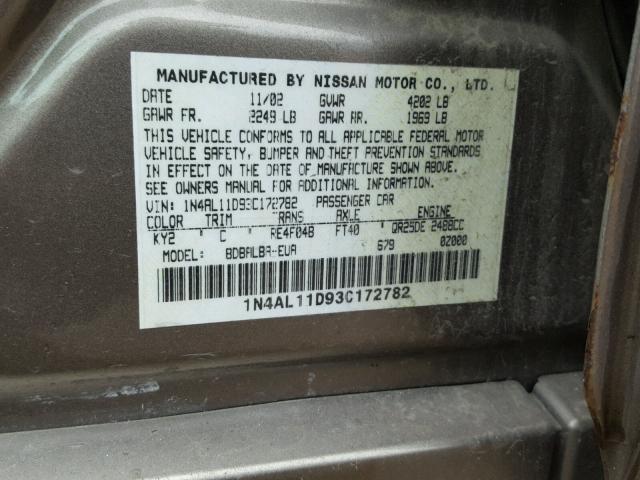 1N4AL11D93C172782 - 2003 NISSAN ALTIMA BAS TAN photo 10