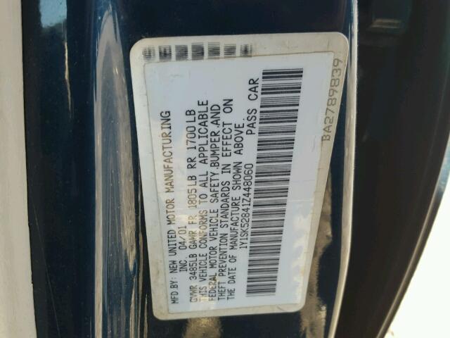 1Y1SK52841Z448060 - 2001 CHEVROLET GEO PRIZM 青色 照片 10