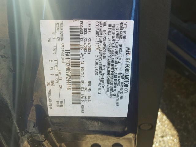 1FAHP32N09W244448 - 2009 FORD FOCUS SE BLUE photo 10