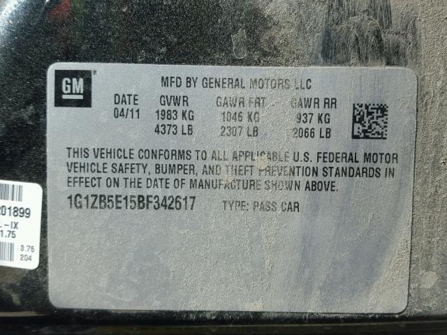 1G1ZB5E15BF342617 - 2011 CHEVROLET MALIBU LS BLACK photo 10