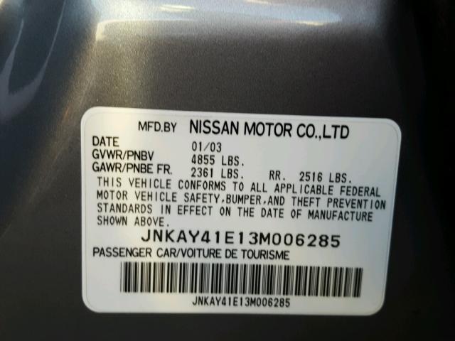 JNKAY41E13M006285 - 2003 INFINITI M45 GRAY photo 10