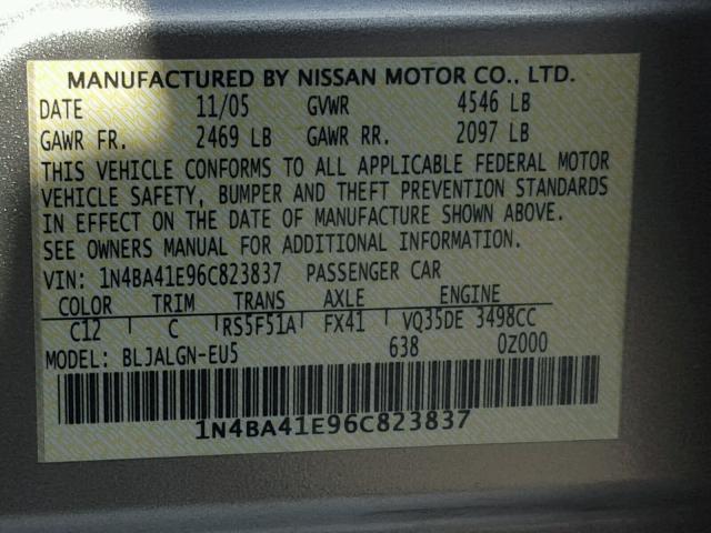 1N4BA41E96C823837 - 2006 NISSAN MAXIMA SE GOLD photo 10