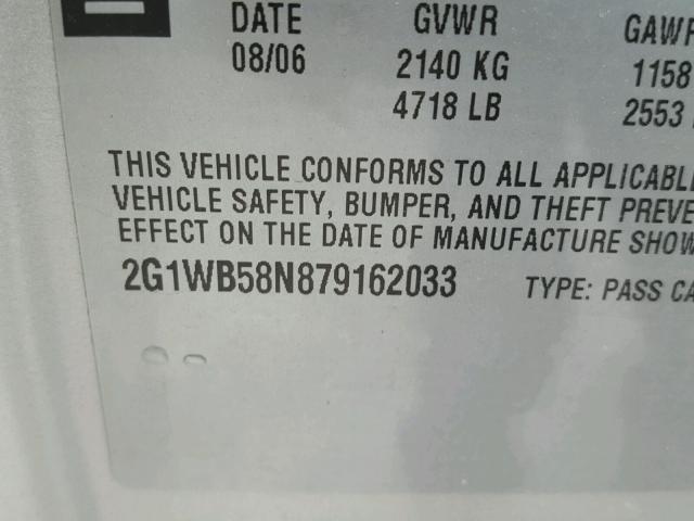 2G1WB58N879162033 - 2007 CHEVROLET IMPALA LS SILVER photo 10