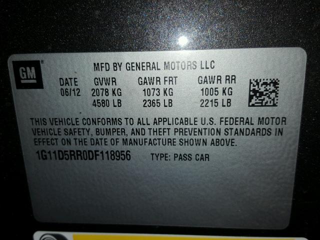 1G11D5RR0DF118956 - 2013 CHEVROLET MALIBU 1LT 灰色 照片 10