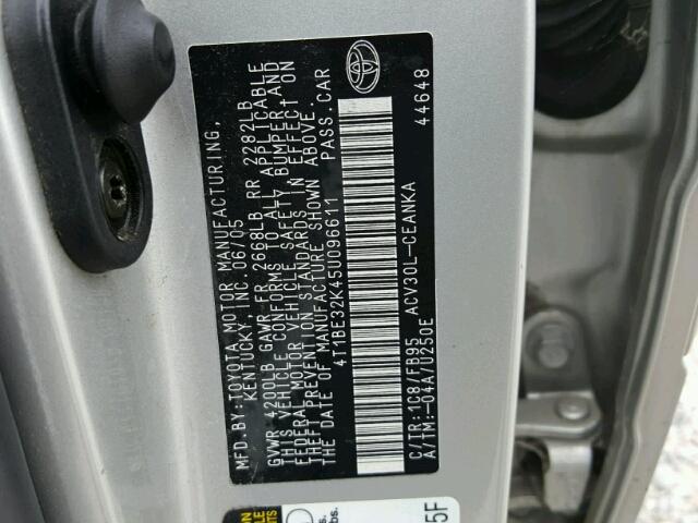 4T1BE32K45U096611 - 2005 TOYOTA CAMRY LE SILVER photo 10