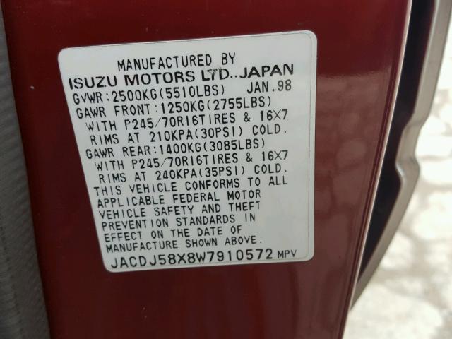 JACDJ58X8W7910572 - 1998 ISUZU TROOPER S TWO TONE photo 10