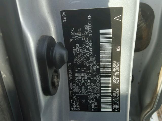 JTEBU14R560099060 - 2006 TOYOTA 4RUNNER SR SILVER photo 10