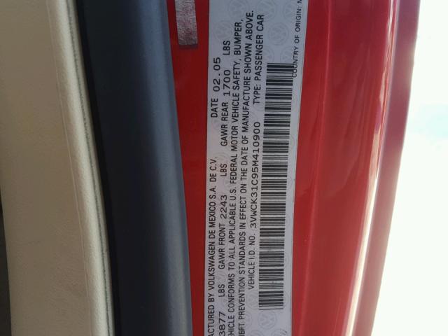 3VWCK31C95M410900 - 2005 VOLKSWAGEN NEW BEETLE წითელი ფოტო 10