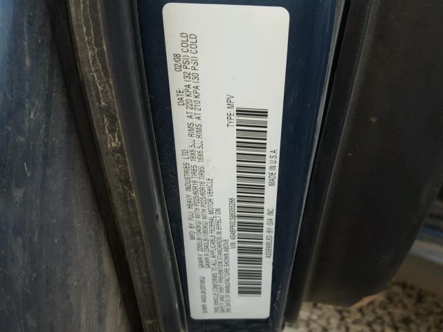 4S4BP60C586355266 - 2008 SUBARU OUTBACK BLUE photo 10