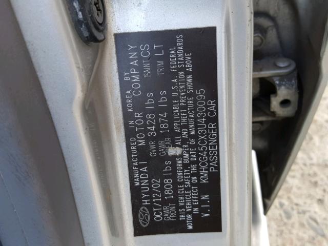 KMHCG45CX3U430095 - 2003 HYUNDAI ACCENT SILVER photo 10