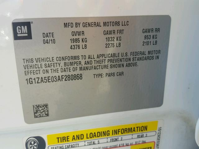 1G1ZA5E03AF280868 - 2010 CHEVROLET MALIBU LS Gümüş foto 10