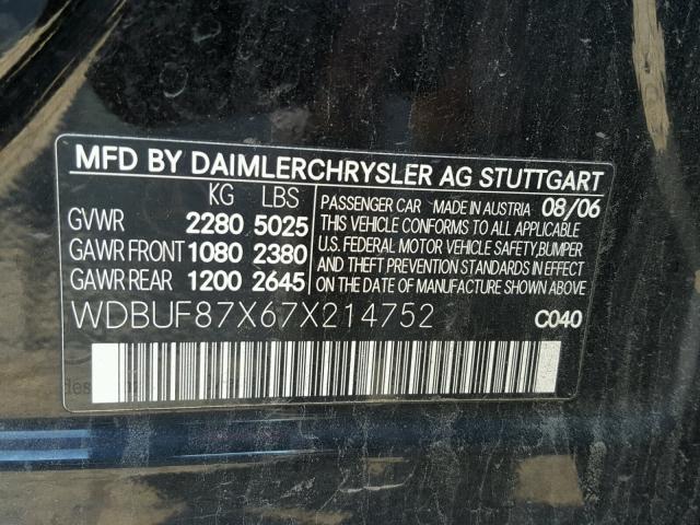 WDBUF87X67X214752 - 2007 MERCEDES-BENZ E 350 4MAT BLACK photo 10