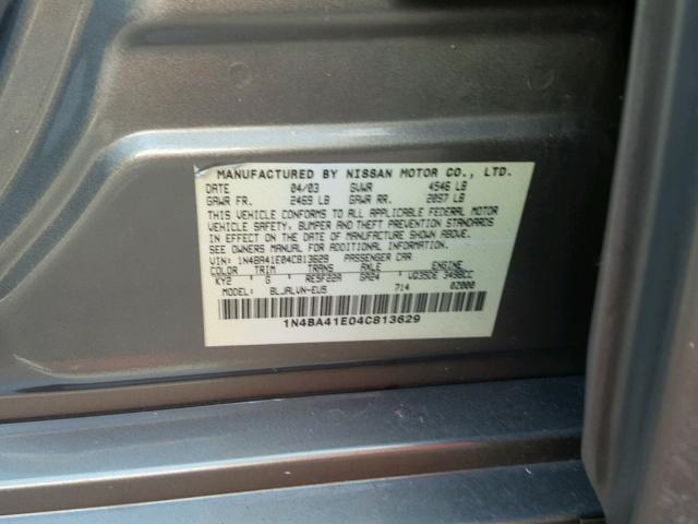 1N4BA41E04C813629 - 2004 NISSAN MAXIMA SE TAN photo 10