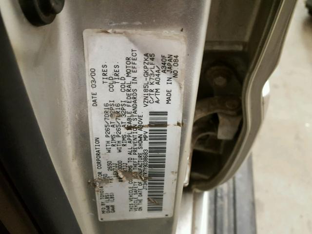 JT3HN87R7Y9038683 - 2000 TOYOTA 4RUNNER LI SILVER photo 10