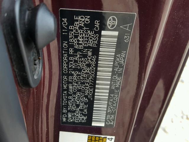 JTKDE177750029846 - 2005 TOYOTA SCION TC 红色 照片 10