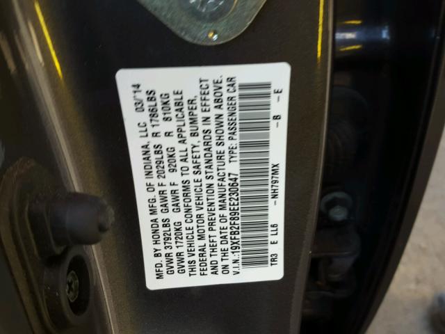 19XFB2F89EE230647 - 2014 HONDA CIVIC EX GRAY photo 10