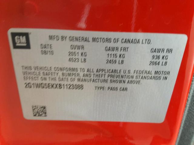 2G1WG5EKXB1123088 - 2011 CHEVROLET IMPALA LT RED photo 10