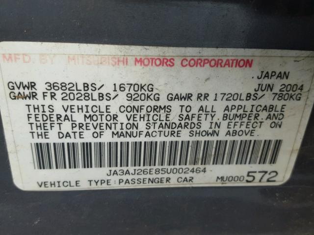 JA3AJ26E85U002464 - 2005 MITSUBISHI LANCER ES GRAY photo 10