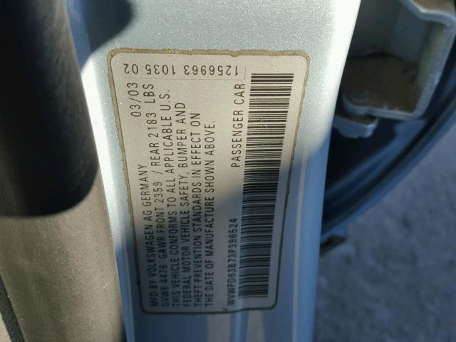 WVWPD63B73P396524 - 2003 VOLKSWAGEN PASSAT GLS BLUE photo 10