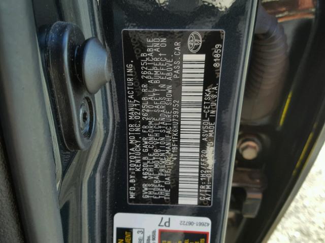 4T1BF1FK6HU739752 - 2017 TOYOTA CAMRY LE ლურჯი ფოტო 10