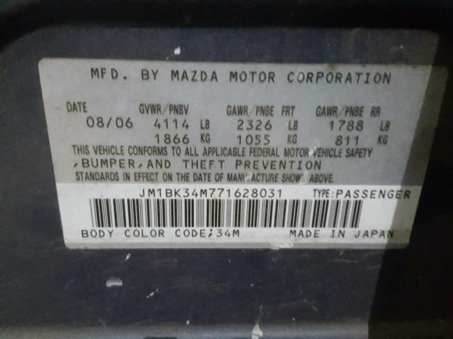 JM1BK34M771628031 - 2007 MAZDA SPEED 3 BLUE photo 10