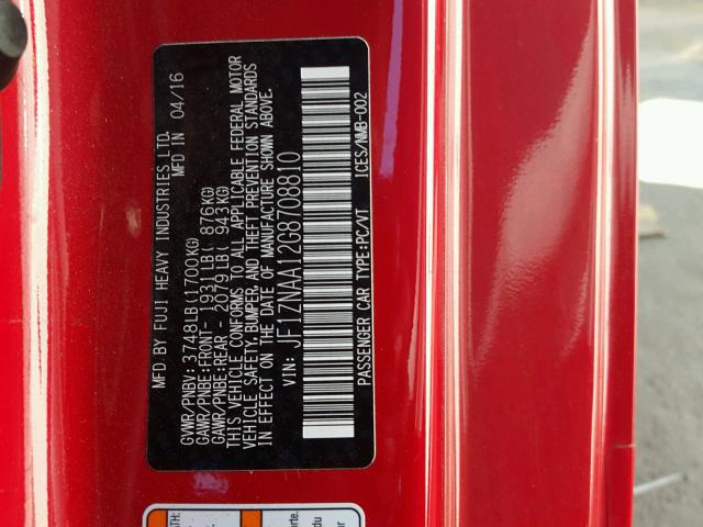 JF1ZNAA12G8708810 - 2016 TOYOTA SCION FR-S წითელი ფოტო 10