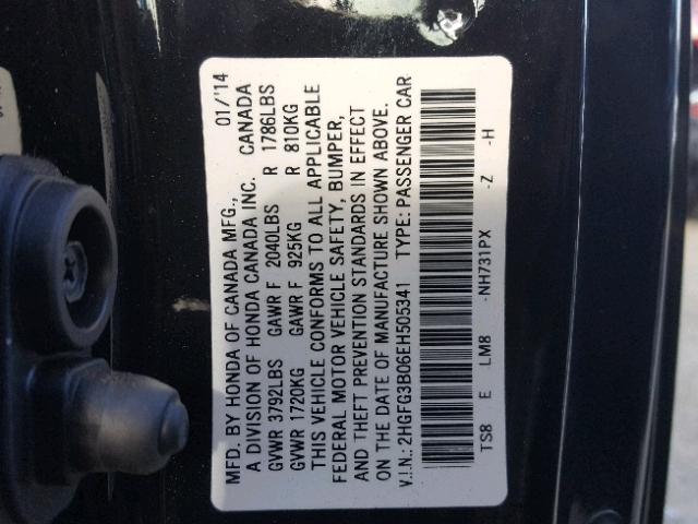 2HGFG3B06EH505341 - 2014 HONDA CIVIC EXL 黑色 照片 10