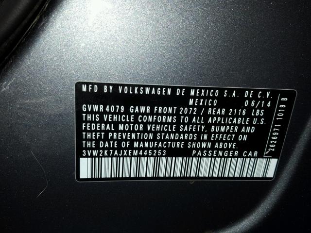 3VW2K7AJXEM445253 - 2014 VOLKSWAGEN JETTA BASE CHARCOAL photo 10