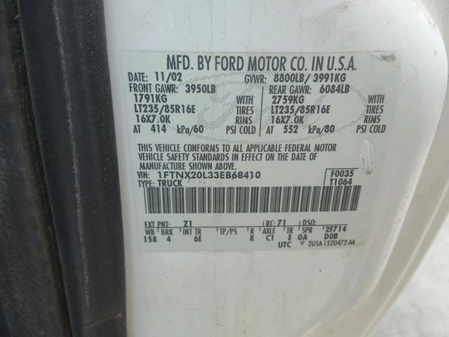 1FTNX20L33EB68410 - 2003 FORD F250 SUPER WHITE photo 10