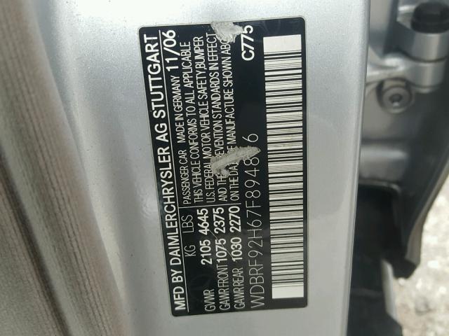 WDBRF92H67F894816 - 2007 MERCEDES-BENZ C 280 4MAT SILVER photo 10