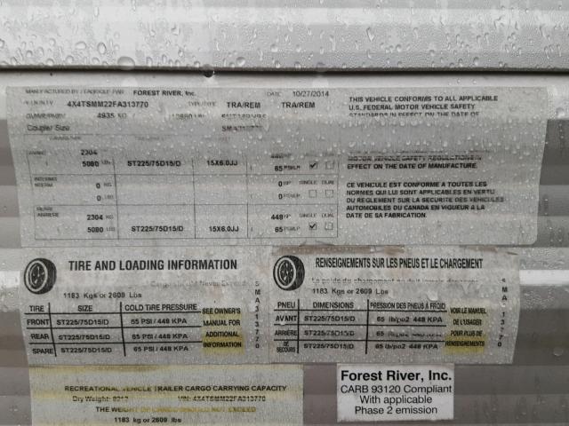 4X4TSMM22FA313770 - 2015 UTILITY TRAILER GRAY photo 10